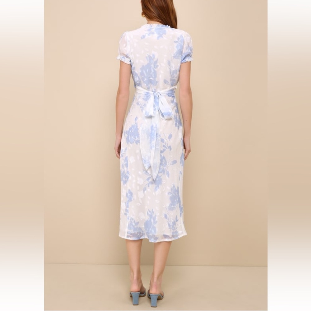 Ivory floral burnout ruffled midi dress